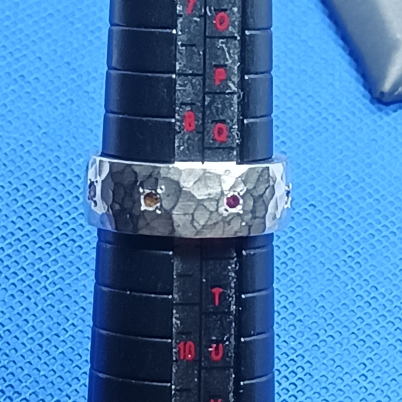 Sterling Silver Hammered Wide Band with Multi Color Stones - Picture 9 of 9
